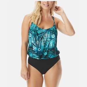 Contours by Coco Reef Women's Aramis Blouson Swimsuit 8/32 C/D Black&green NEW!!